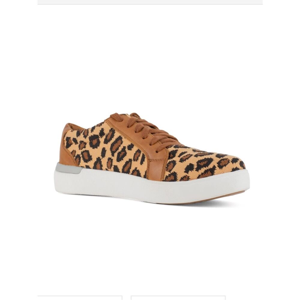 Rockport Work PARISSA Leopard Print Hard Toe Slip Resistant Knit  Work Sneaker